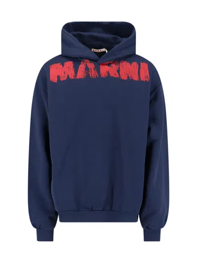 Marni Sweatshirt With Maxi Logo Print In Blue