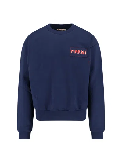 Marni Navy Logo Patch Sweatshirt In Blue