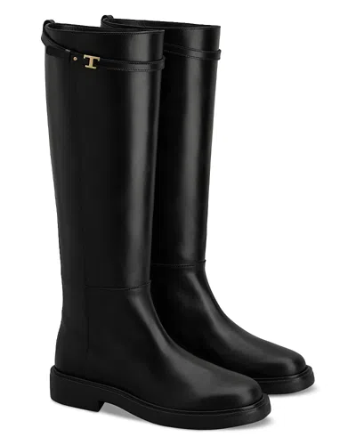 Tod's T-buckle Leather Knee-high Boots In Black