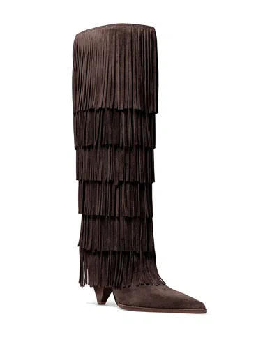 Michael Kors Jayla Fringed Suede Tall Boot In Brown