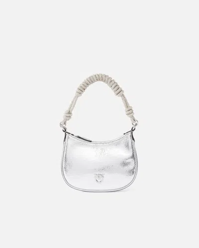 Pinko Half Moon Baby C With Laminated Tumbled Leather Handle In White