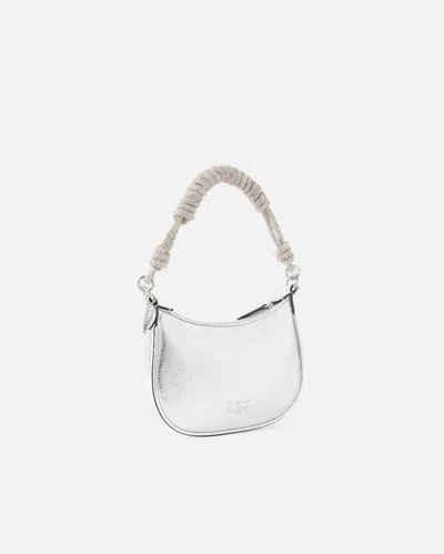 Pinko Half Moon Baby C With Laminated Tumbled Leather Handle In White