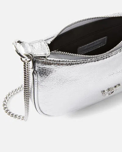 Pinko Half Moon Baby C With Laminated Tumbled Leather Handle In White