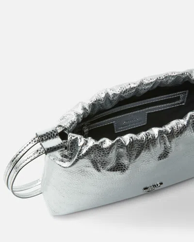 Pinko Laminated Mini Clutch With Braided Handle In Silver