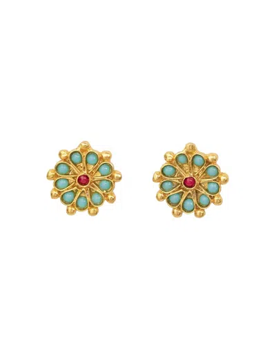 Ottoman Hands Marigold Beaded Stud Earrings In Gold