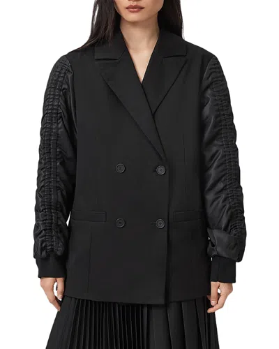 Allsaints Womens Black Lorna Cotton And Shell Blazer Jacket