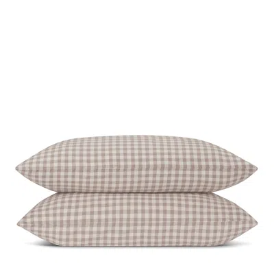 Piglet In Bed Gingham Linen Blend Pillowcase Pair In Neutral