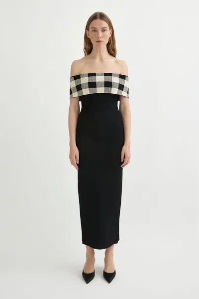 Posse Womens Heritage Plaid Pippa Off-shoulder Knit Midi Dress In Multi