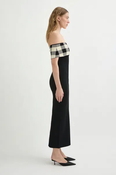 Posse Womens Heritage Plaid Pippa Off-shoulder Knit Midi Dress In Multi