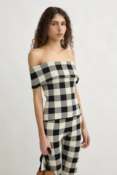 Posse Pippa Checked Off-shoulder Top