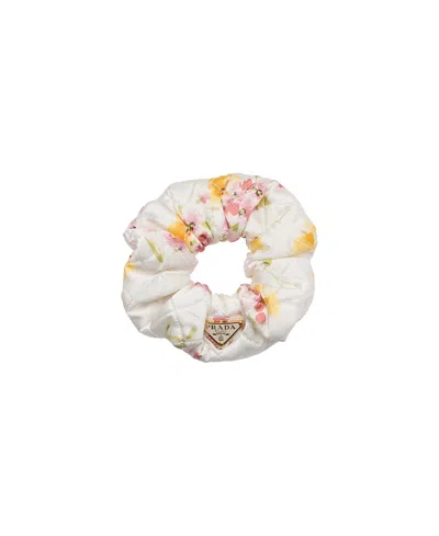 Prada Womens Pink Floral-print Satin Hair Scrunch In White