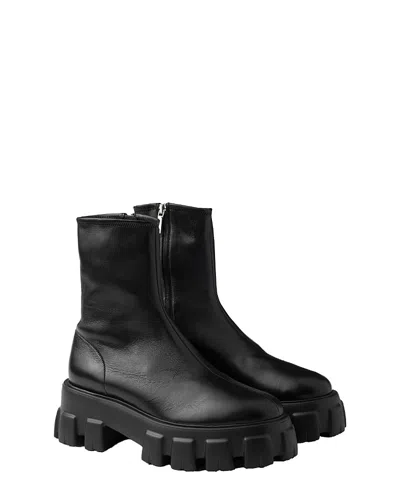 Prada Black Stretch Nappa Monolith Ankle Boots In Black