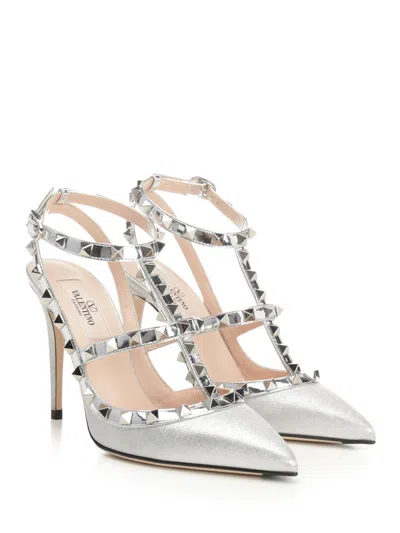 Valentino Garavani Rockstud Pumps In Glitter Fabric 100mm Woman Silver 41.5 In Silver
