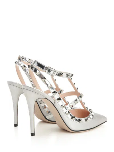 Valentino Garavani Rockstud Pumps In Glitter Fabric 100mm Woman Silver 41.5 In Silver