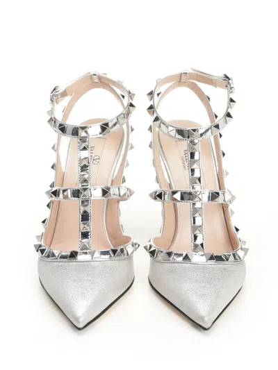 Valentino Garavani Rockstud Pumps In Glitter Fabric 100mm Woman Silver 41.5 In Silver