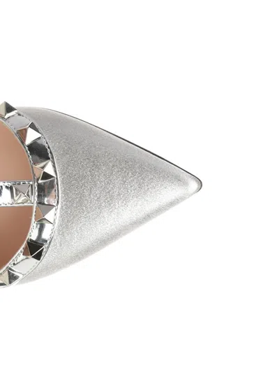 Valentino Garavani Rockstud Pumps In Glitter Fabric 100mm Woman Silver 41.5 In Silver