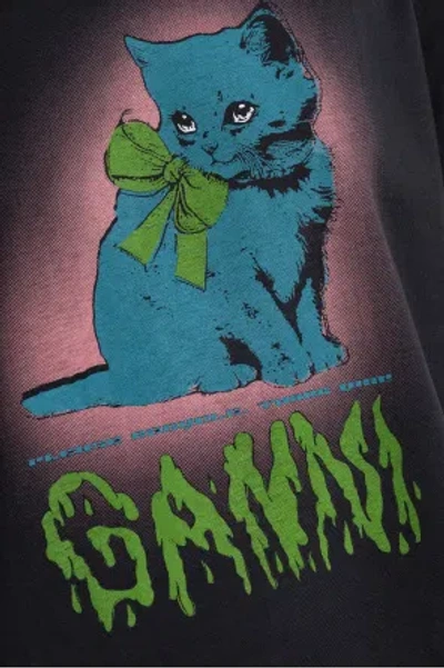 Ganni Neon Kitty Organic Cotton T-shirt In Black