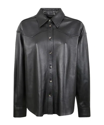 Haikure Leather Button-up Shirt Jacket In Black