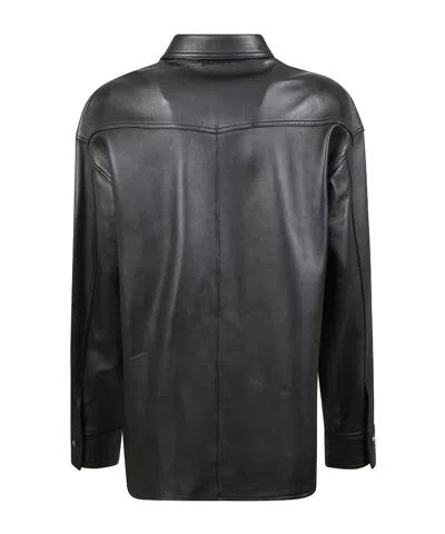 Haikure Leather Button-up Shirt Jacket In Black
