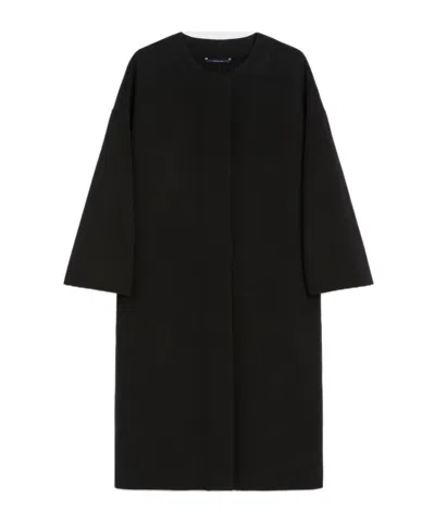 Max Mara Helene Pure Wool Double-faced Collarless Coat In Black