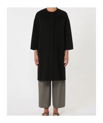 Max Mara Helene Pure Wool Double-faced Collarless Coat In Black