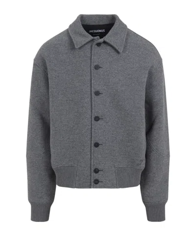 Jacquemus Grey Jacket With Classic Collar And Dropped Shoulders In Wool Man In Gray