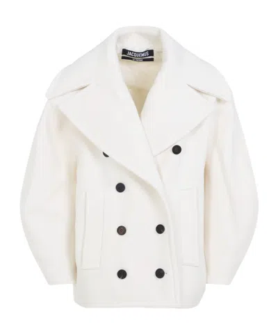 Jacquemus Double-breasted Virgin Wool Coat With Wide Lapel In White