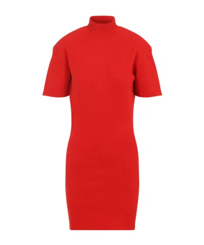 Jacquemus Turtleneck Short Sleeve Knee-length Dress In Red