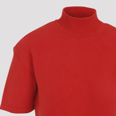 Jacquemus Turtleneck Short Sleeve Knee-length Dress In Red