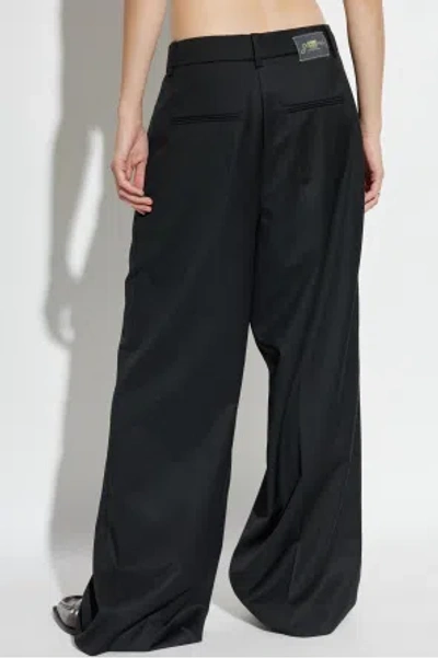 Ganni Womens Black Pleated Wide-leg Wool Trousers In Black