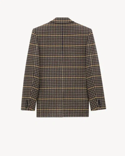 Saint Laurent Brown Double-breasted Jacket With Notched Revers And All-over Check Motif In Wool Woman