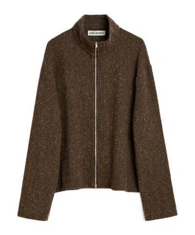 Our Legacy Textured Fabric Long Sleeve High Collar Cardigan In Green