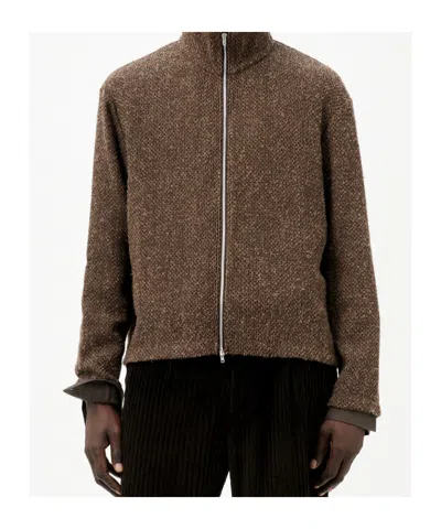 Our Legacy Textured Fabric Long Sleeve High Collar Cardigan In Green