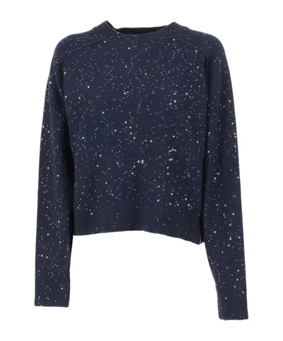 Antonelli Cropped Knit Sweater With Subtle Sequin Detailing In Blue