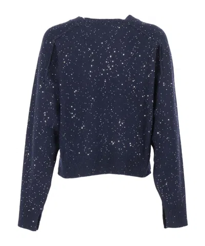 Antonelli Cropped Knit Sweater With Subtle Sequin Detailing In Blue