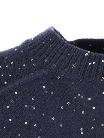 Antonelli Cropped Knit Sweater With Subtle Sequin Detailing In Blue