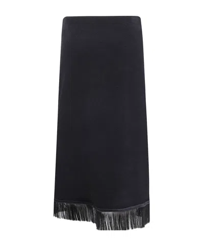 Jil Sander Asymmetric Fringe Midi Skirt In Blue