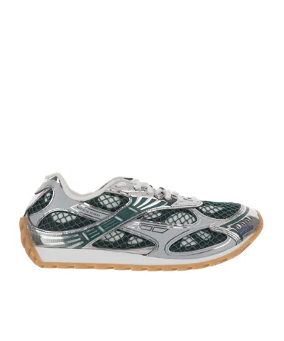 Bottega Veneta Orbit Sneakers With Contrast Stitching And Mesh In Green