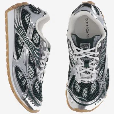 Bottega Veneta Orbit Sneakers With Contrast Stitching And Mesh In Green