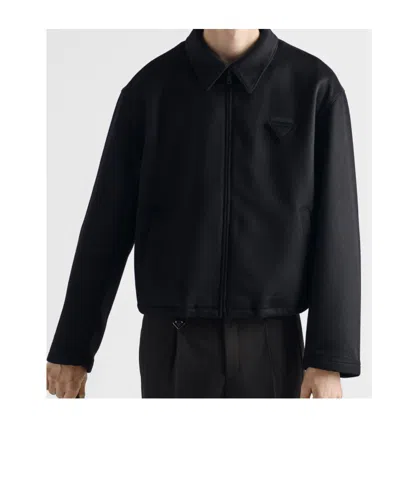 Prada Mens Black Logo-embellished Wool And Cashmere Blouson Jacket In Black