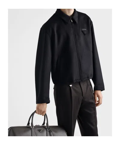 Prada Mens Black Logo-embellished Wool And Cashmere Blouson Jacket In Black