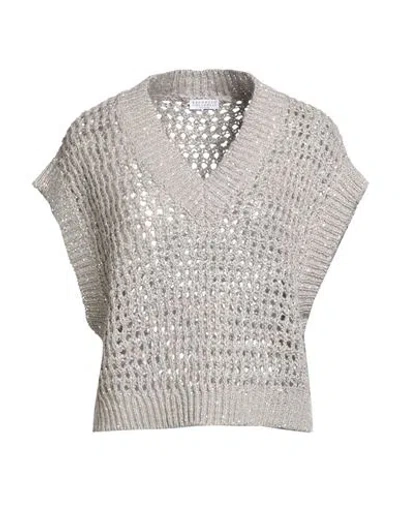 Brunello Cucinelli Openwork Knit Design Vest With Sequins In Gray