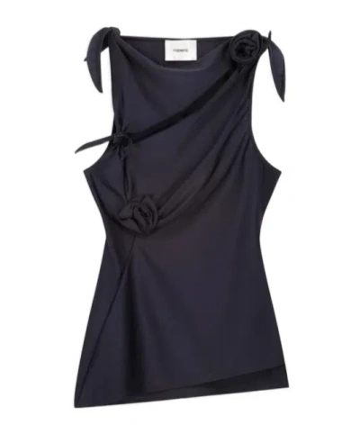 Coperni Black Asymmetric Sleeveless Top With Floral Detail And Cut-out On The Front In Black