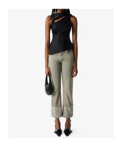 Coperni Black Asymmetric Sleeveless Top With Floral Detail And Cut-out On The Front In Black