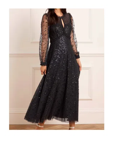 Needle & Thread Sequin-embellishment Long-sleeve Maxi Dress In Black