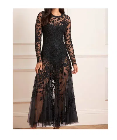 Needle & Thread Rosa Floral-embroidered Maxi Dress In Black