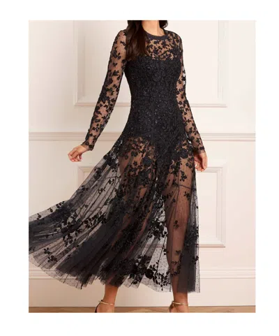 Needle & Thread Rosa Floral-embroidered Maxi Dress In Black