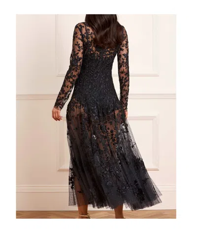 Needle & Thread Rosa Floral-embroidered Maxi Dress In Black
