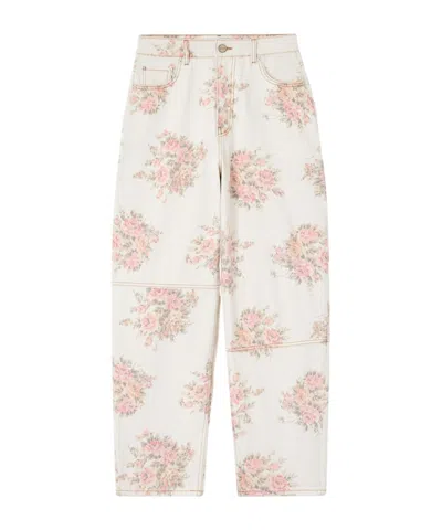 Ganni Flower Jeans In Neutral