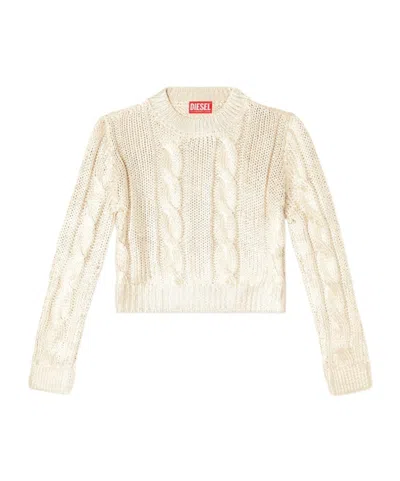 Diesel Cable-knit Jumper With Shiny Effect In Neutral
